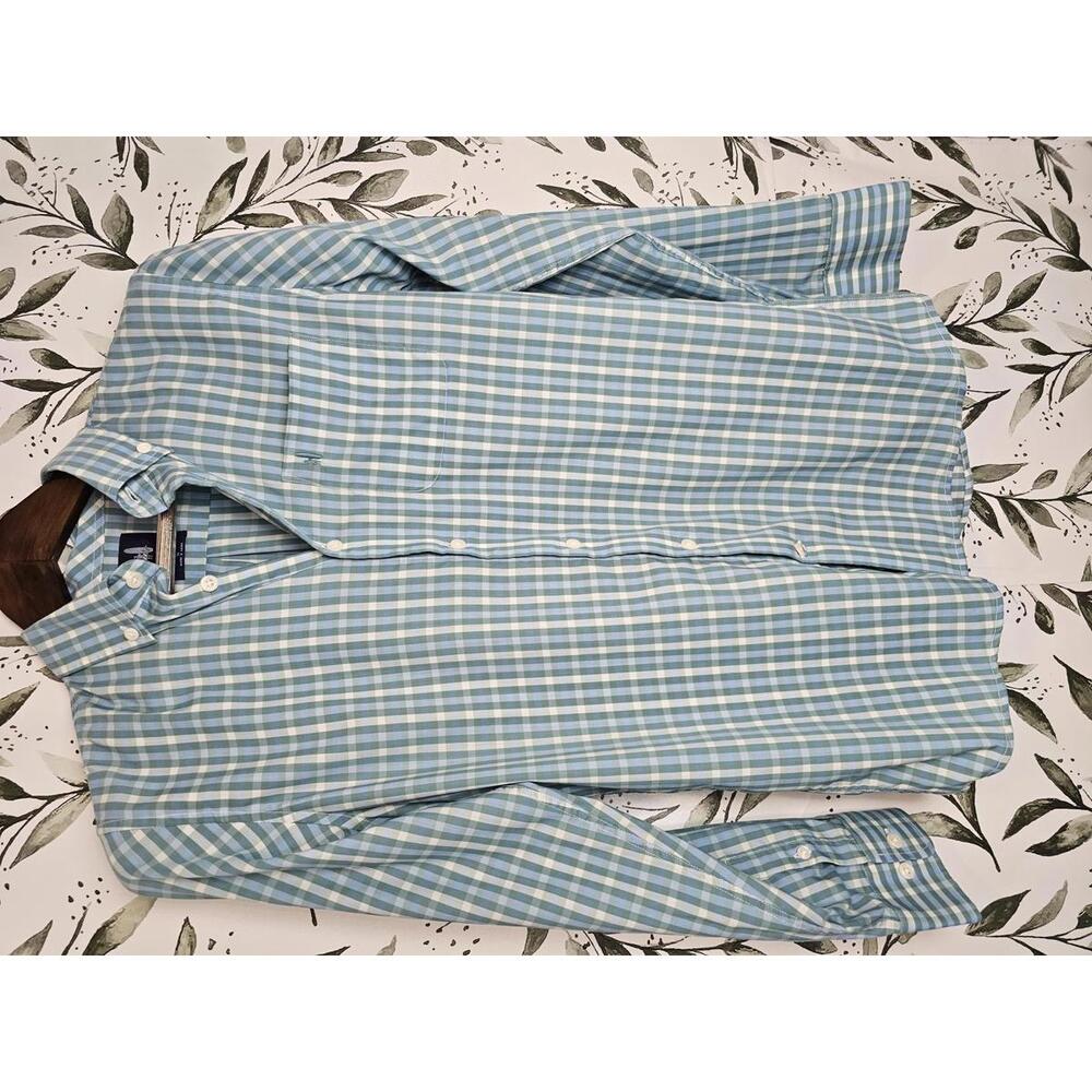 Johnnie-O Collard Shirt Plaid Green Mens Size 14 Button Up
